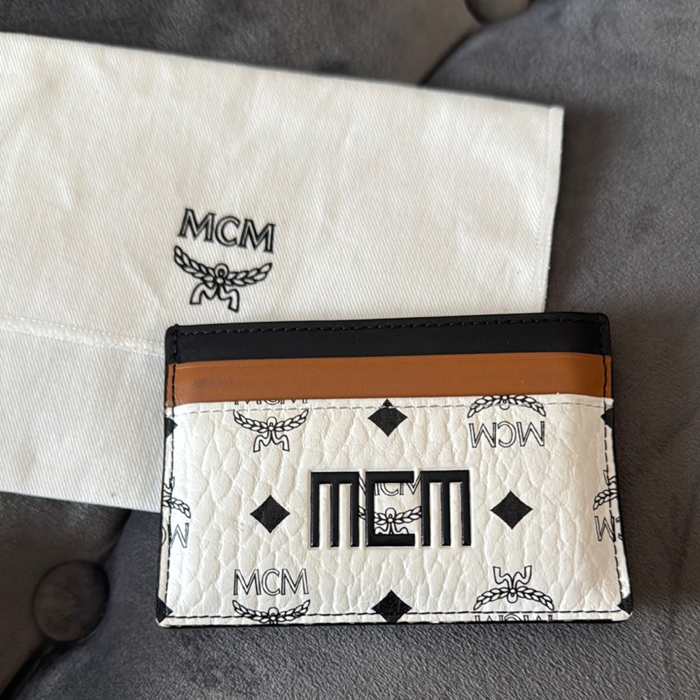 MCM White, Cognac brown & Black Card Holder